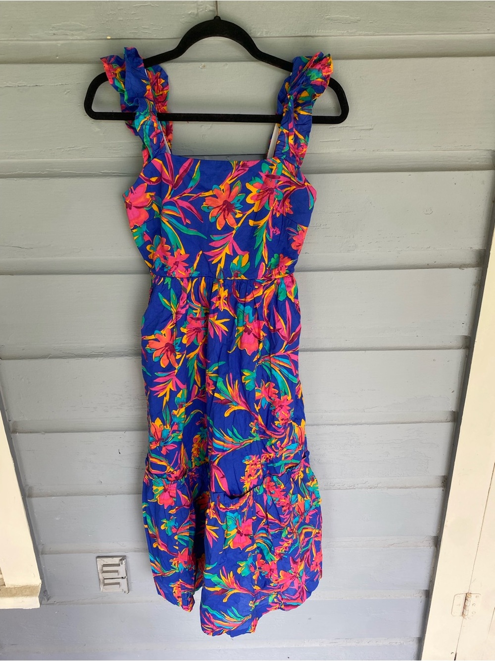 NWT $128 J. Crew Floral Midi Ruffle Dress Blue multi sz 00 - Picture 5 of 9